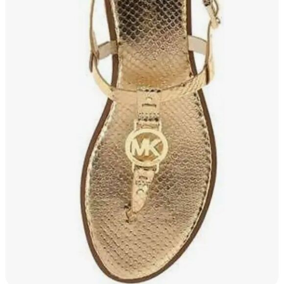 MICHAEL KORS Sondra iconic gold snake thong MK logo sandals size 8 1/2 - Picture 1 of 9